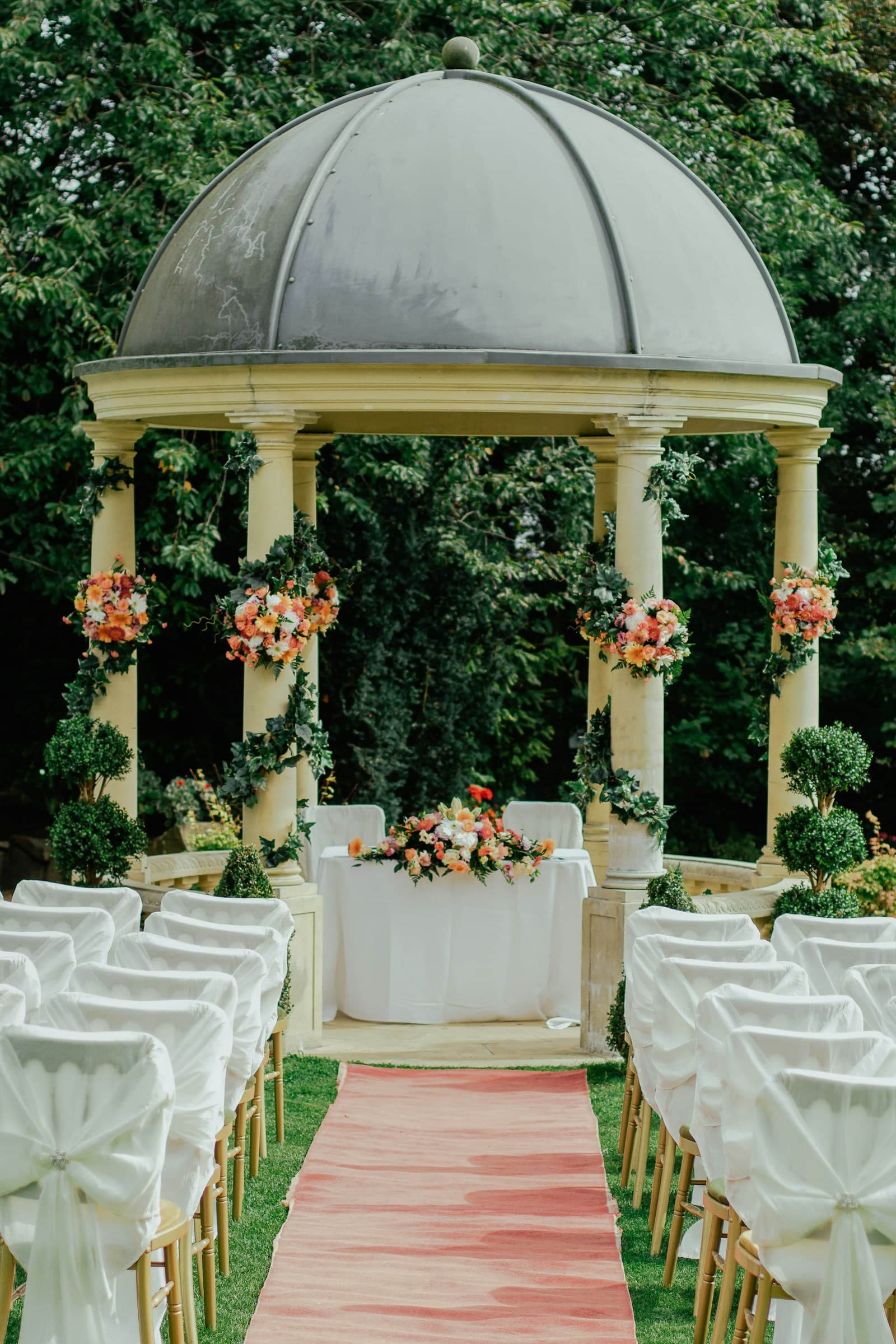 Floral mandap installation at a South Asian wedding